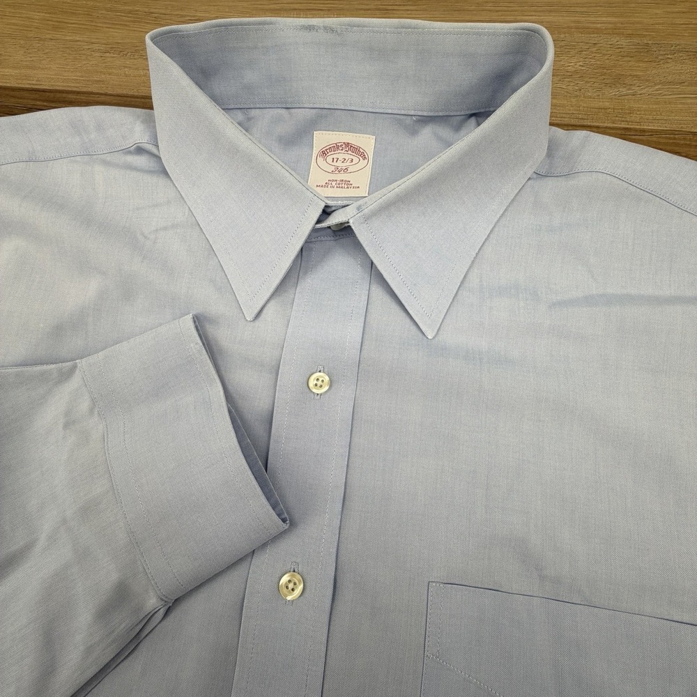 Brooks Brothers 346 Non-Iron Solid Light Blue Dress Shirt Mens Size 17 2/3